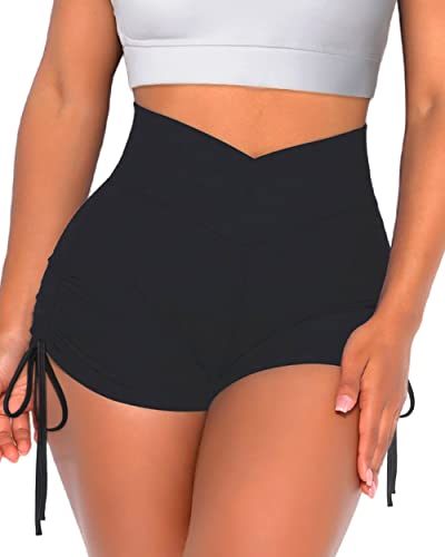 Danysu Sexy Shorts for Women Butt Lifting Scrunch Butt Shorts Workout Booty Shorts Black Medium