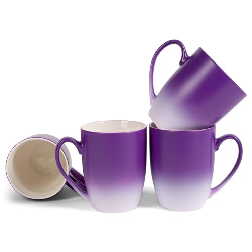 Elanze Designs Purple White Two Toned Ombre Matte 12 ounce Ceramic Stoneware Coffee Cup Mugs Set of 4