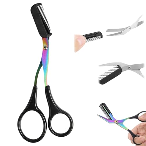 2025 New 2 in 1 Professional Eyebrow Scissors with Comb, Eyebrow Cutter Hair Removal Eyebrow Scissors Makeup Tool for Women Men (Black)