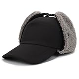 Trapper Hat for Men Women Waterproof Winter Warm Baseball Cap with Ear Flaps and Mask Black