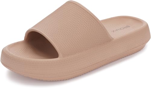 BRONAX Cloud Slides for Women and Men Pillow Home Shower House Home Foam Slippers Shoes Sandals Size 8 for Ladies Comfy Cushioned Thick Sole 39-40 Brown