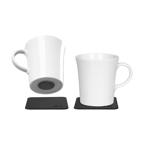 silwy® Porcelain Magnetic Handle Cups (Set of 2) Includes Two Metal Nano Gel Pads Black - Non-Slip Camping and Caravanning Cups, Boat and Yacht Accessories