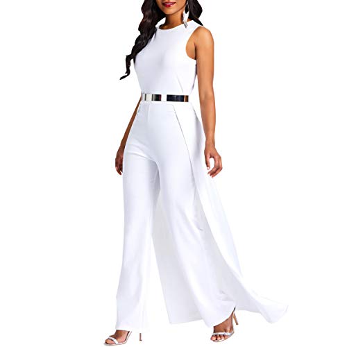VERWIN Patchwork Overlay Embellished Plain Women's Jumpsuit High-Waist Woman Romper White XL
