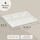 Juvale 4 Pack White Ceramic Divided Plates with Sauce Compartments – Fondue Plates for Appetizers, Dumplings, Fondue (10.25x8.6 Inch)