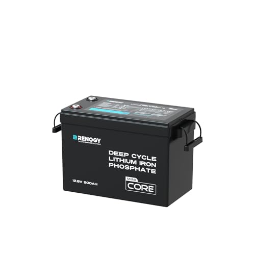 Renogy 12V 200Ah LiFePO4 Lithium Battery Mini Size, Up to 5000+ Deep Cycles, 200A Upgraded BMS, 380A Peak Discharge W/Low Temp Protection, Compact Size for RV, Marine, Solar, Trolling Motor Backpower