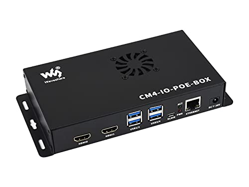 Waveshare PoE Mini-Computer Based On Raspberry Pi Compute Module 4 (NOT Included) Waveshare CM4 PoE IO Board Inside Metal Case with Cooling Fan