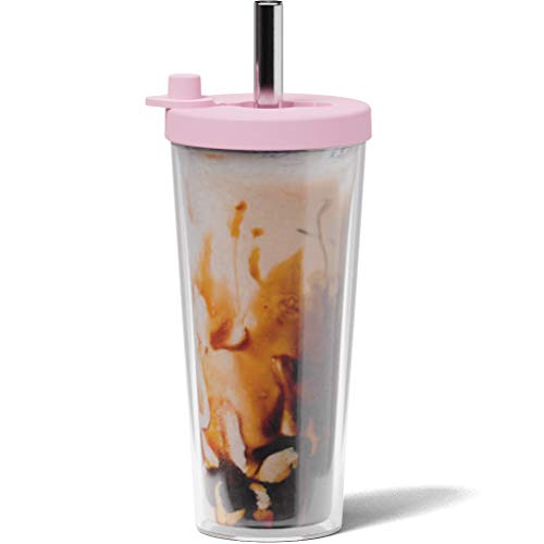 Dodoko Reusable Boba Cup and Straw Boba Tea Cup Bubble Tea Cup Reusable Iced Coffee Cup Cold Coffee Cup Smoothie Cup with Lid and Straw Smoothie Cup to go Smoothie Tumbler 17 oz - Bubble Pink
