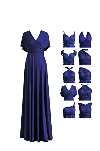 72styles Bridesmaid Dress for Women Long Wedding Retro V Neck Floral Lace Bridesmaid Party Maxi Dress Midnight Blue