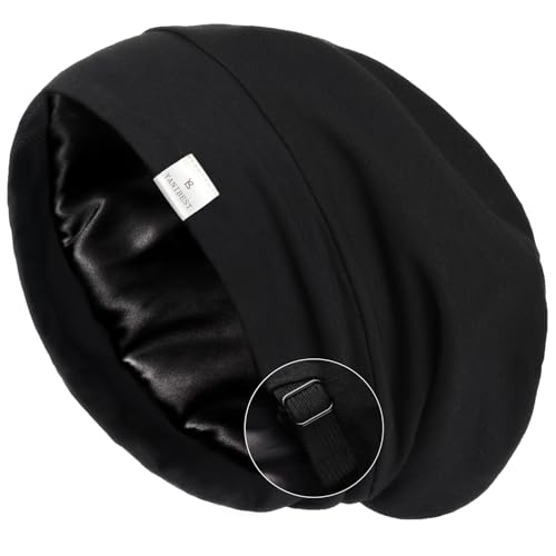 YANIBEST Silk Satin Bonnet Hair Wrap for Sleeping - Adjustable Stay on Silk Lined Slouchy Beanie Hat for Curly Hair and Braids