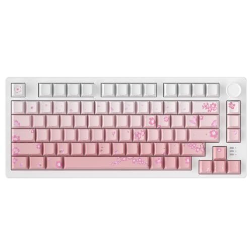 DAREU EK75PRO Sakura Pink Wireless Gaming Keyboard,75% RGB Hot-Swappable Creamy Mechanical Keyboard with Knob,2.4Ghz/BT5.1/USB-C, Gasket Mount, PBT Keycaps, Linear Dream Switch for Win/MAC