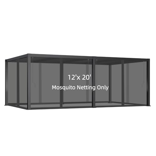 Hiviva 12x20FT Mosquito Netting for Gazebo,Pergola,Pop up Canopy Tent,6-Panel with Zipper for Outdoor Patio,Backyard (Black,Mosquito Net Only)