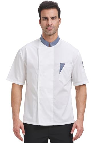 Nanxson Unisex Chef Coat Jacket Snap Long/Short Sleeve Chef Shirt Restaurant Kitchen Hotel Uniform CFM0089 Whiteshort L