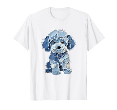 Retro Funny Denim Patch Animal Dog Print Men Women T-Shirt