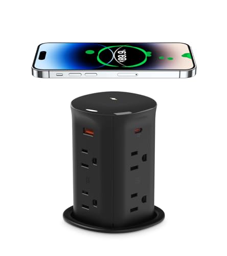 ANNQUAN 3" Pop Up Countertop Receptacle with 20W USB-C Ports,15W Wireless Charger,4 USB,Pop Up Outlet for Home Office Kitchen