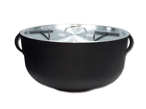 King Kooker 4 Gallon Cast Iron Pot with Flat Bottom, Aluminum Lid