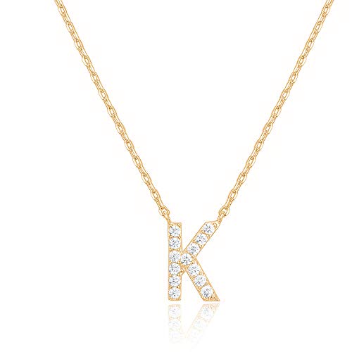 PAVOI 14K Yellow Gold Plated Cubic Zirconia Initial Necklace | Letter Necklaces for Women | K Initial