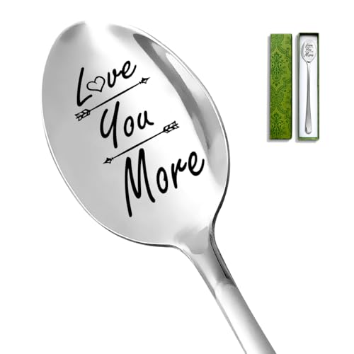 Levaukiem Love You More Spoon, Funny Stainless Steel Coffee Ice Cream Spoon, Gifts for Coffee Lovers, Men, Women, Husband, Wife, Valentines Birthday Christmas Gift