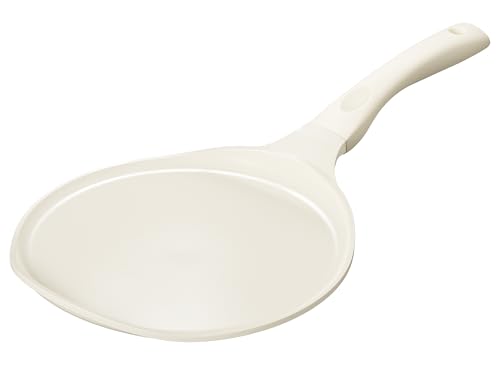 Redchef Crepe Pan Nonstick, 10 Inch Ceramic Flat Skillet Pan for Roti Dosa Tawa Comal Para Tortillas Pancake Pan for Stove Top, Induction Compatible, PFAS/PFOA/PTFE Free(Beige White)