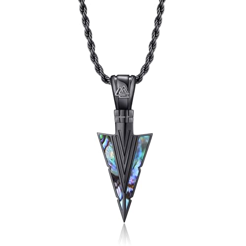 TALYKONG Arrowhead Necklace for Men Arrow Pendant Abalone Shell Viking Necklace Jewelry Gifts for Men Women