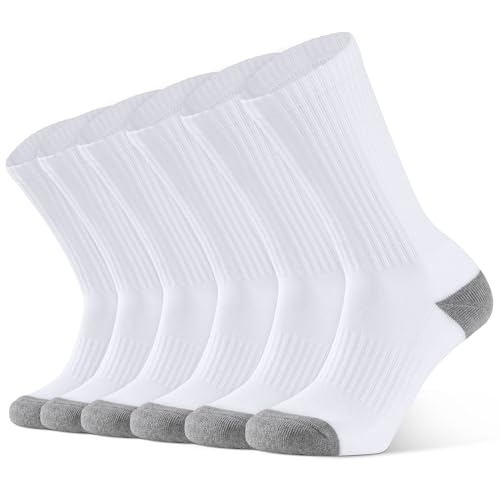 Closemate 6 Pairs Mens Cushion Crew Socks Moisture Wicking Athletic Cotton Socks for Sport Training Work(6White, Size XL)