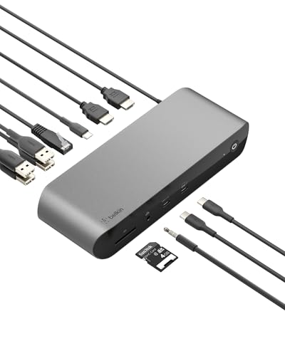 Belkin Thunderbolt 4 Docking Station with 90W Power Delivery for MacBook & Windows - 8K/Dual 4K Display, Thunderbolt 4 Cable, HDMI, Ethernet, SD & Audio Ports, Gray