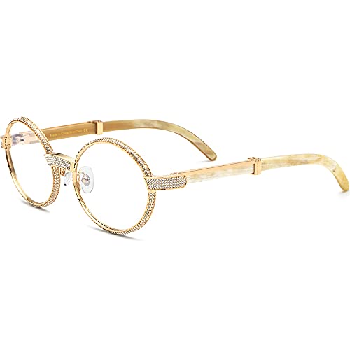 HEPIDEM 100% Really Buffalo Horn Handmade Glasses Frames Luxury 720pcs Diamonds Eyeglasses 7550179 (White)