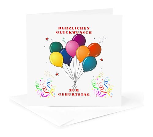 Image of Happy Birthday In German Balloons And Confetti - Greeting Card, 6 x 6 inches, single (gc_223460_5)