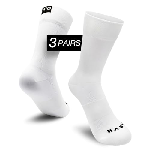 Has10 - Running & Cycling Performance Socks, Elite Level, Lightweight (US, Alpha, Large, Regular, Regular, White - 3 pairs)