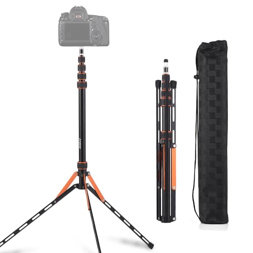 Andoer SL25-5 85.03 Inch 5 Sections Folding Tripod Stand with 1/4 and 3/8 Inch Screw Compatible with Camera Phone Gimbal LED Light, Adjustable Load Capacity 5kg