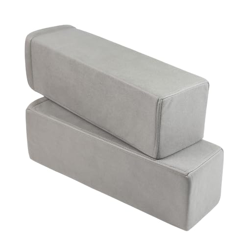 M Mute Touch 2 Pack Couch Arm Rest Pillow, 6''x6''x20'' Leatharie Waterproof Cover, High Density Foam Armrest Cushion, Removable & Washable Elbow Support for Sofa, Bed, and Armchair (Medium Grey)