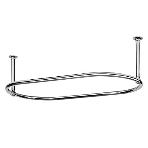 Zamuna Oval Shower Curtain Rail Rod For Bathroom, Ceiling Mounted for Clawfoot Tub, Large and Heavy Duty Ceiling Mounted with Adjustable Support - 45 x 25 Inch (Free Curtain Rings) (Chrome)