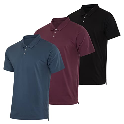 3 Pack: Men's Jersey Cotton Quick Dry Fit Polo Shirt Men Mens Tshirts Button Tee Short Sleeve Golf Tennis Clothing Active Wear Athletic Performance Tech Sports Essentials Casual T Shirts - Set 10, XL