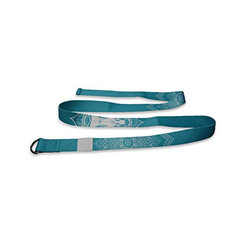 Yoga World Yoga Strap - Stretch Belt for Flexibility Training, Pilates, Exercise, Fitness, Physical Therapy - Thick Organic Cotton - For Studio & Home Use - D-Ring Metal Buckles 6ft (Turquoise White)