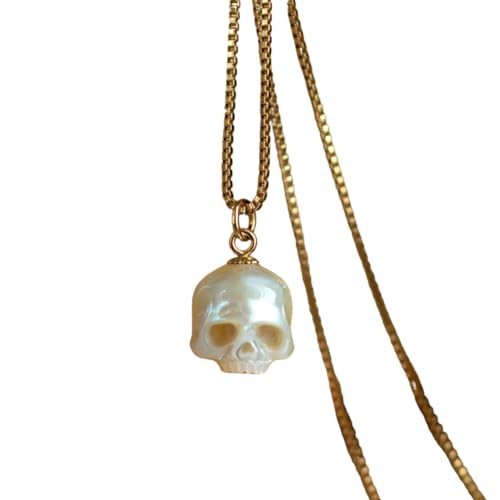 Pearl Skull Pendant Punk Gothic Necklace - Gold & Silver Skull Pendant Gift for Him & Her