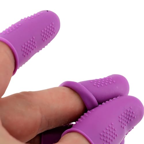 Finger Protectors [Flex Series - 12-Pack] Silicone Non-Stick Finger Covers | Purple | Small (6) / Medium (6) for Hot Glue | Sewing | Adhesives | Scrapbooking