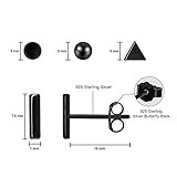 925 Sterling Silver Stud Earrings for Women Men|Hypoallergenic Earrings Stud|4 Pairs Black Stud Earrings Set for Women