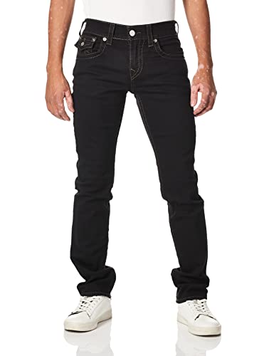True Religion Men's Ricky Big T Straight Leg Jean with Back Flap Pockets, Body Rinse Black, 34W X 34L