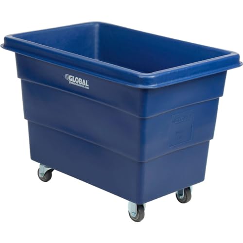Global Industrial 8 Bushel Plastic Bulk Box Truck, Direct Mount Base, 500 lbs. Capacity, 3" Non-Maring Rubber Casters, Blue, 33-3/10"L x 24-3/5"W x 27-2/5"H