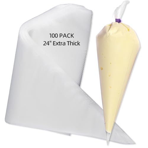 24 Inch Disposable Large Piping Bags,100 PACK Extra Large Thick Pastry Bags with 6 Bag Ties, Thickened Icing Bags,Cake Decorating Bags,Frosting Bags for Cake Decorating Cream Frosting