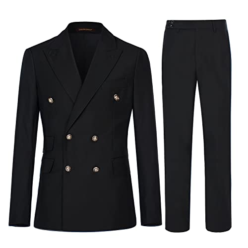 Men's 2 Pieces Suit Slim Fit Double Breasted Suit Jacket Elegant Prom Wedding Blazer Pants Set, Black……