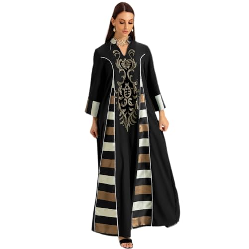 Plus Size Abaya Dress for Women Dubai Fancy Long Sleeve Kaftan Dresses Moroccan Traditional Ethnic Shirts Dress Robe Wedding Party Attire Jalabiya Mubarak Eid Ramadan Outfits Black M