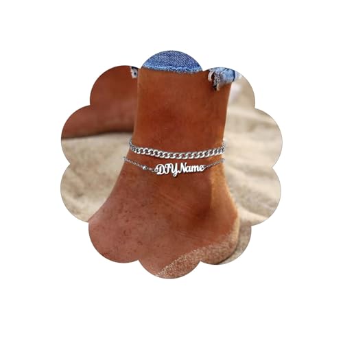 FindChic Stainless Steel Cuban Chain Ankle Bracelet for Women Layered Custom Name Anklet Foot Link 8.5''