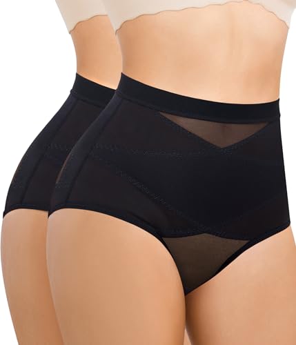 Nebility 2 Piece Tummy Control Shapewear Butt Lifting Underwear for Women Lower Belly Waist Trainer Seamless Faja Body Shaper (Black 2pk, X-Large)