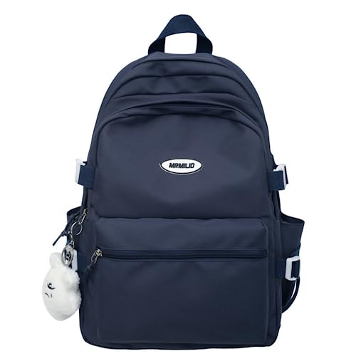 eaonitu Kawaii Backpack with Cute Plush Pendant Aesthetic Casual Travel Work Backpack 36 to 55L (Navy)