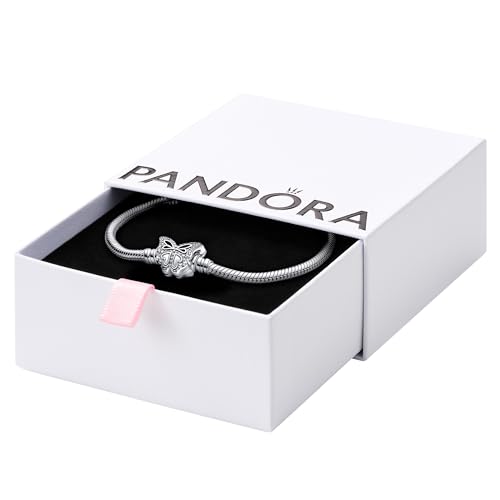 PANDORA Moments Butterfly Clasp Snake Chain Bracelet - Compatible Moments Charms - Sterling Silver & Cubic Zirconia Charm Bracelet for Women - 6.3" - With Gift Box