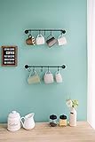 Mkono Mug Holder Wall Mounted Coffee Cup Rack Hanger Modern Metal with 10 Mug Hooks Rustic Utensil Tea Cups Storage Organizer for Kitchen Dining Room Coffee Bar, Set of 2, Black