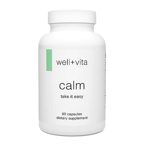Well+vita Calm Supplement for Relaxation,Sleep & Daytime Zen with Magnesium Glycinate and Taurate, L-Theanine, Passion Flower, Lemon Balm, Taurine (90 Veggie Capsules)
