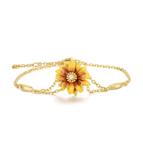 Santuzza 925 Sterling Silver Daisy Bracelet White Cubic Zirconia Enamel Yellow Flower Bracelet for Women