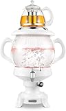 Electric Samovar Digital Display Russian Persian Turkish Tea Maker Water Kettle Glass Teapot 5+1=6 Liter 110V 1100w Auto Shut Off, Keep Warm White