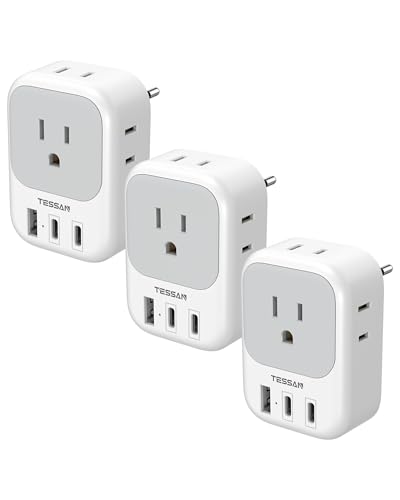 European Travel Plug Adapter 3 Pack, TESSAN Type C Charger Plug with 4 Outlets 3 USB (2 USB-C), US to Europe Plug Adapter for Italy, Spain, France, Portugal, Greece, Iceland, Travel Essentials